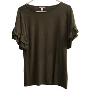 Time and Tru Ruffle Short Sleeve Green Top Size Small (4-6)